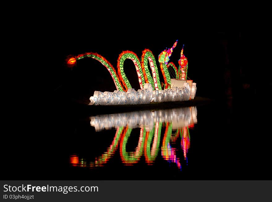 Decoration of paper Naga lantern in Loi Kratong festival, Chiangmai, Thailand