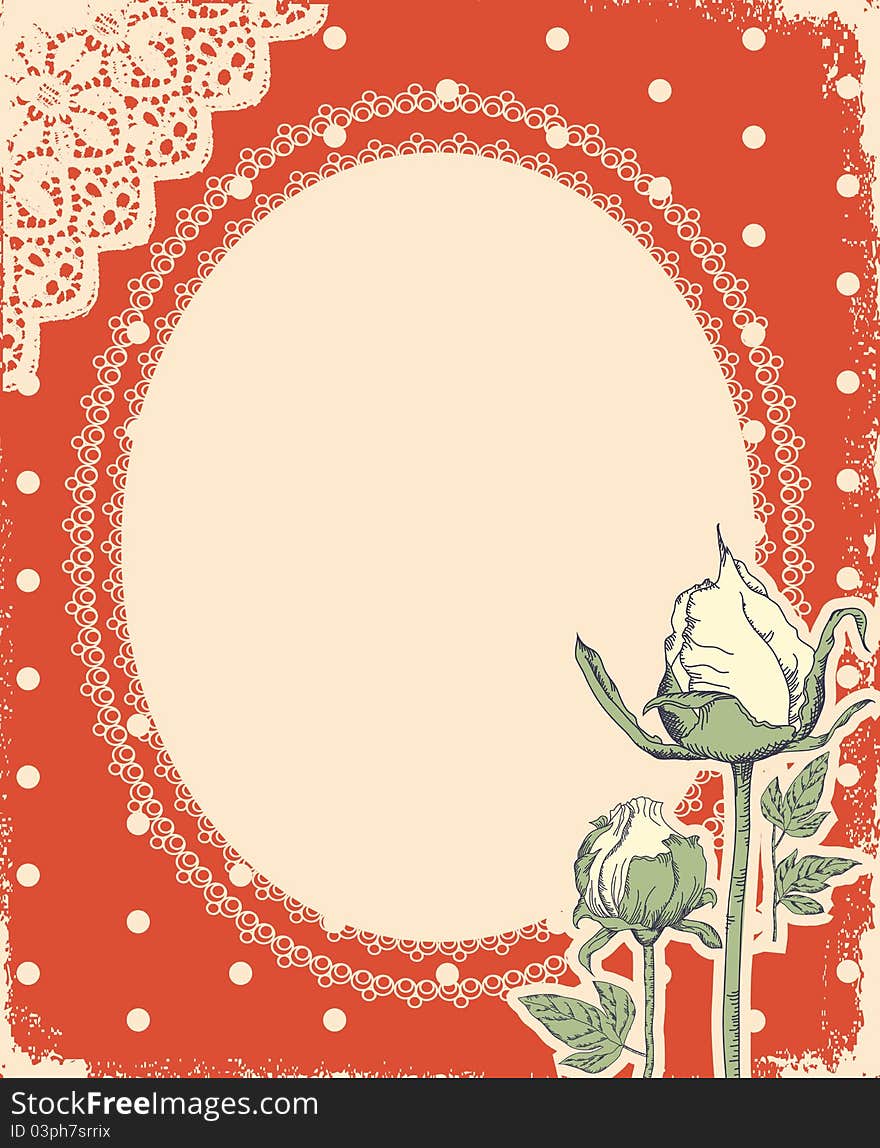 Vector vintage background with vintage frame and roses for design