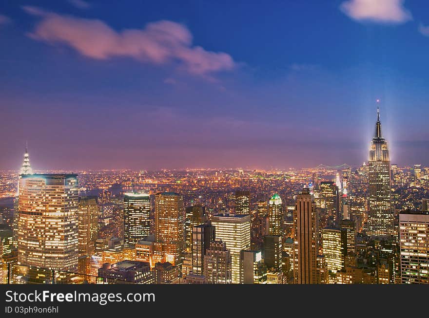 New York City midtown skyline at dark