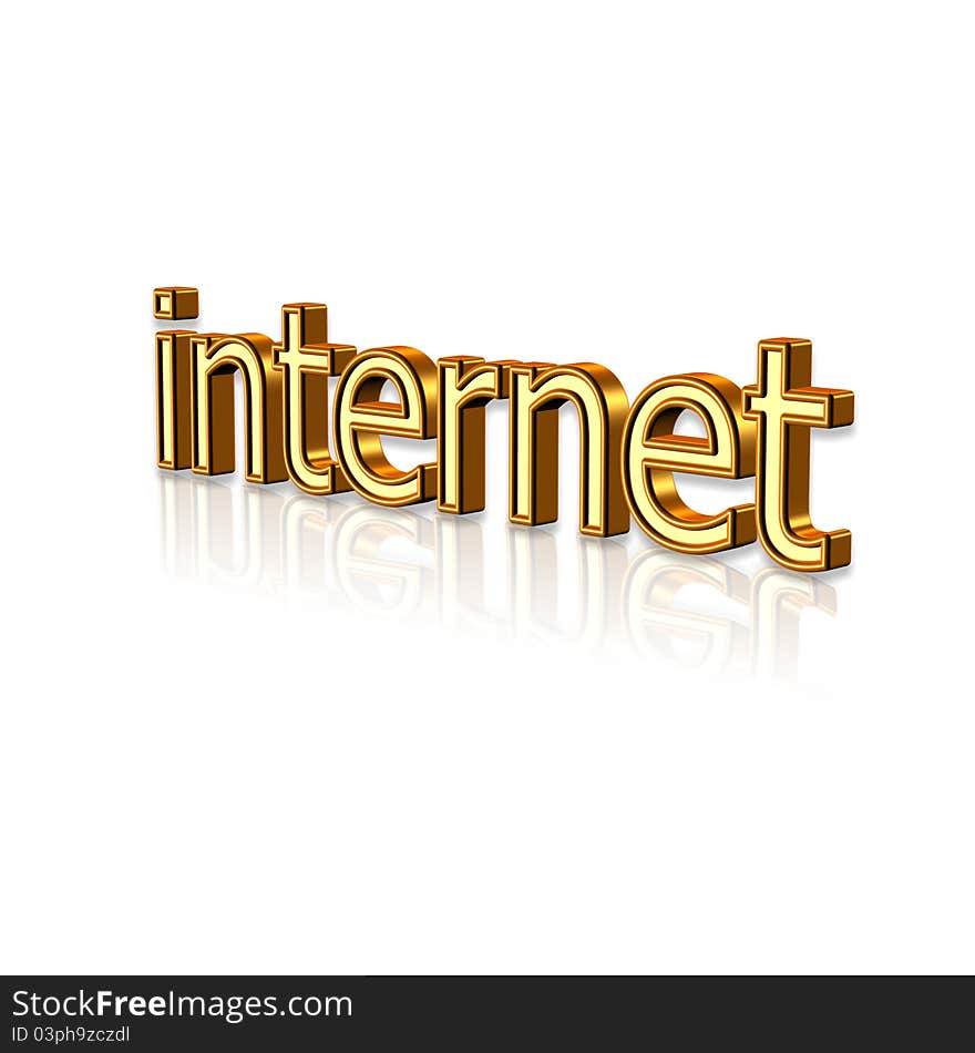 Gold 3d internet symbol in white background.