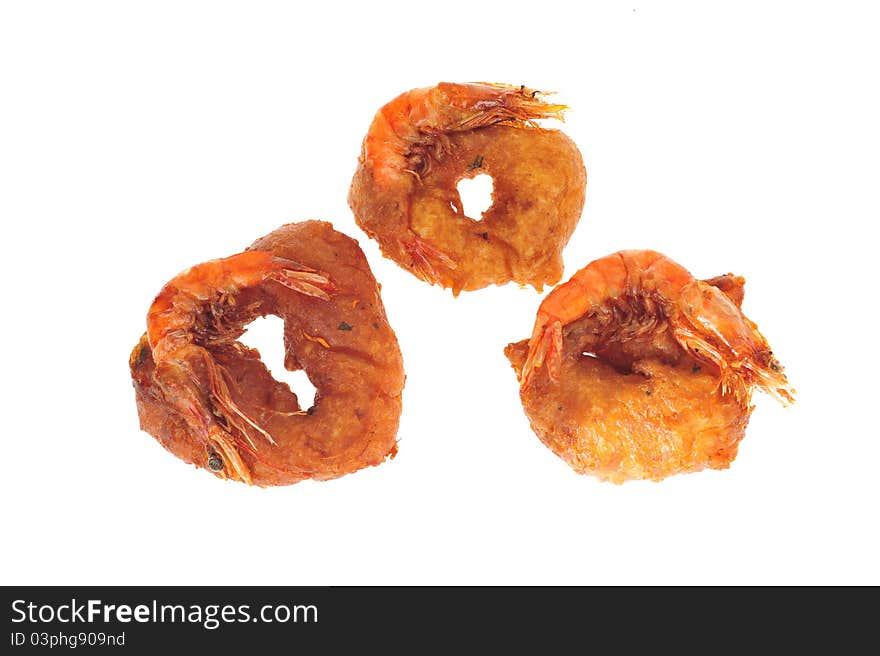 Chinese Deep Fried Prawn Cakes Or Fritter Isolated On White Background. Chinese Deep Fried Prawn Cakes Or Fritter Isolated On White Background