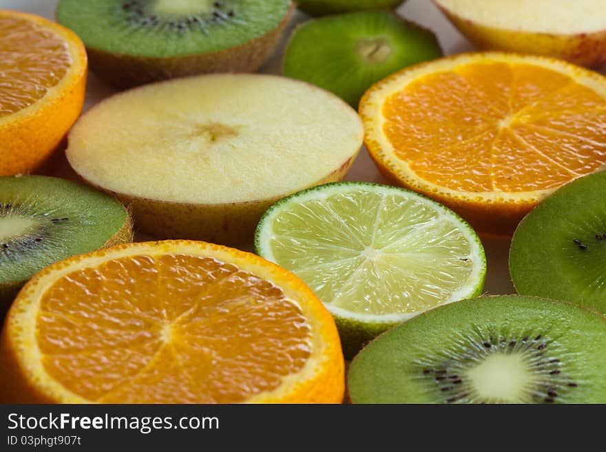 Multiple Fruits background on white