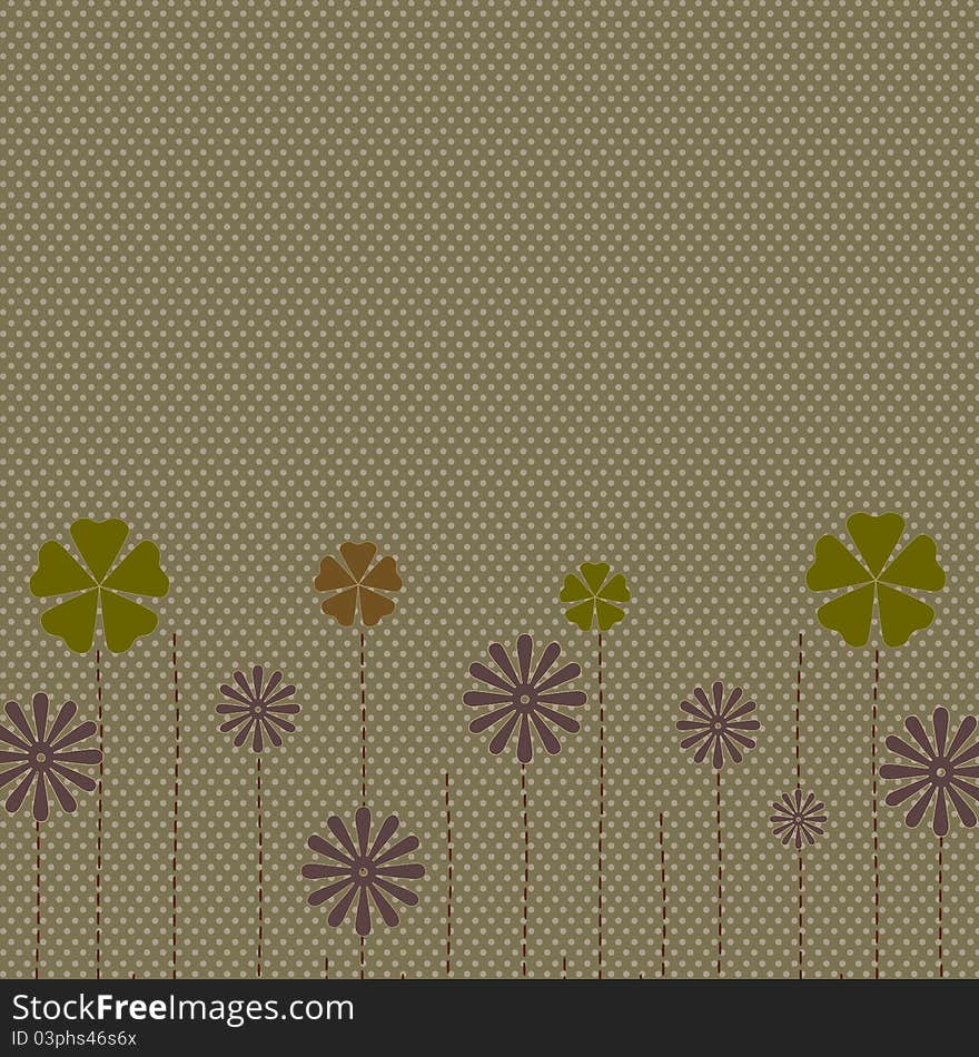 Different flowers on green background