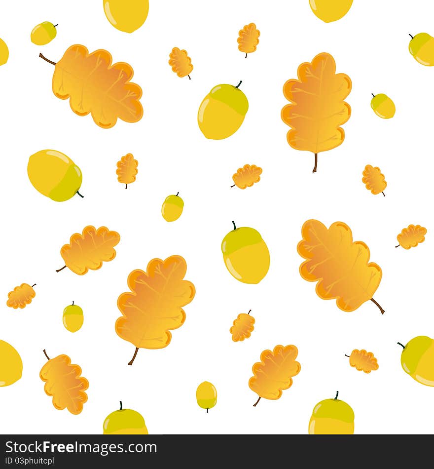 Illustration  leaves oak, acorn - white background, isolated