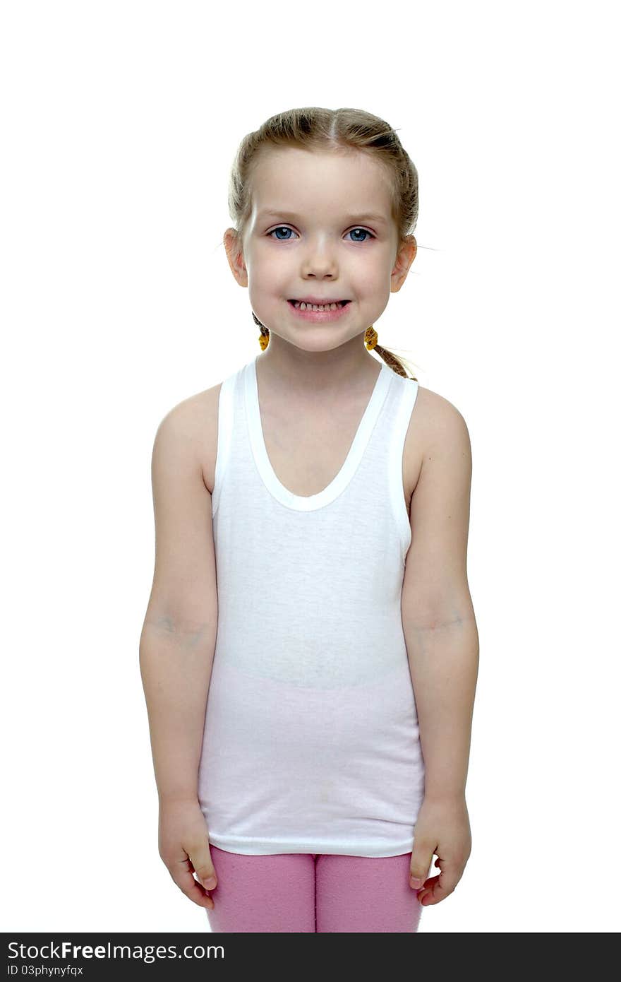 An image of a little girl in a white vest