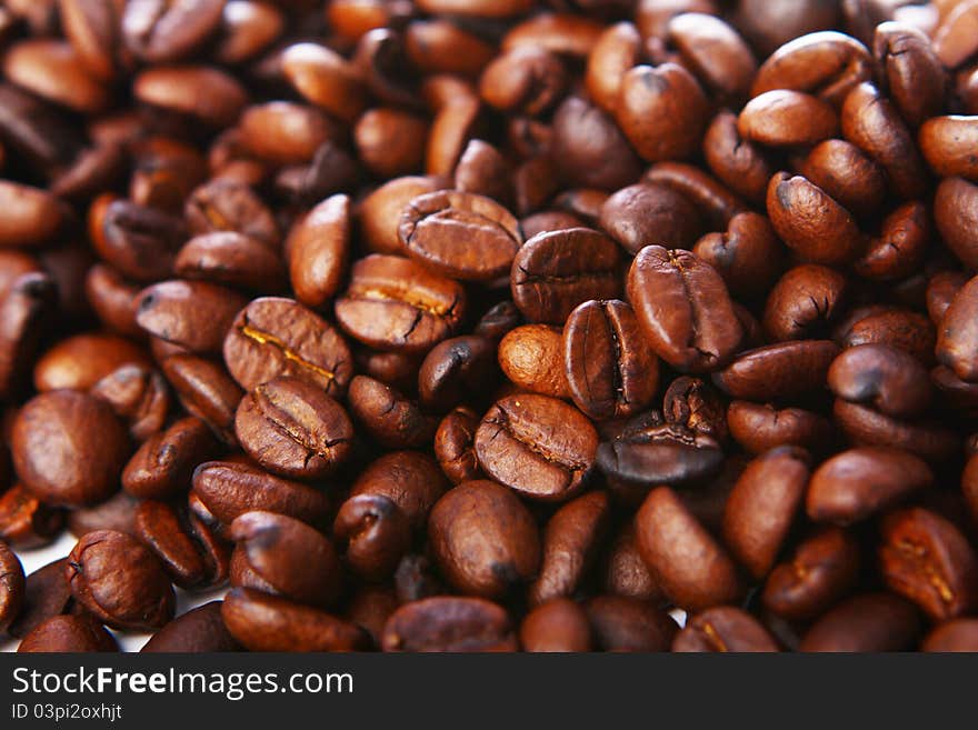 Close up of roasted coffee beans. Close up of roasted coffee beans