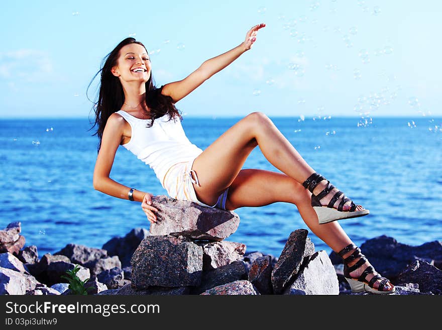 Brunette near sea