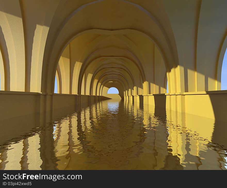 Water channel inside the stone arches