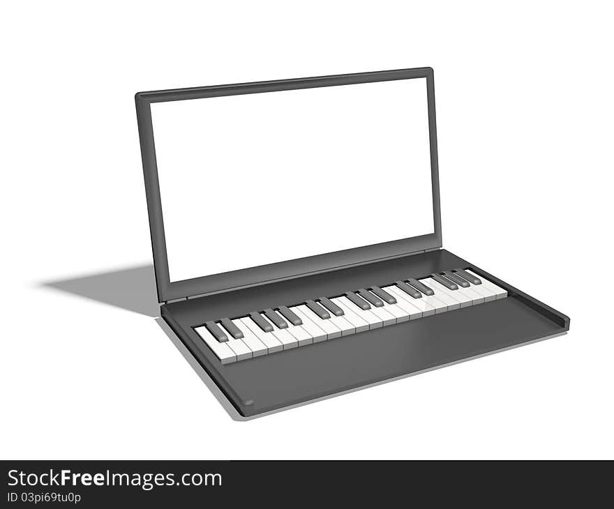 Hybrid piano and laptop on white background. Hybrid piano and laptop on white background