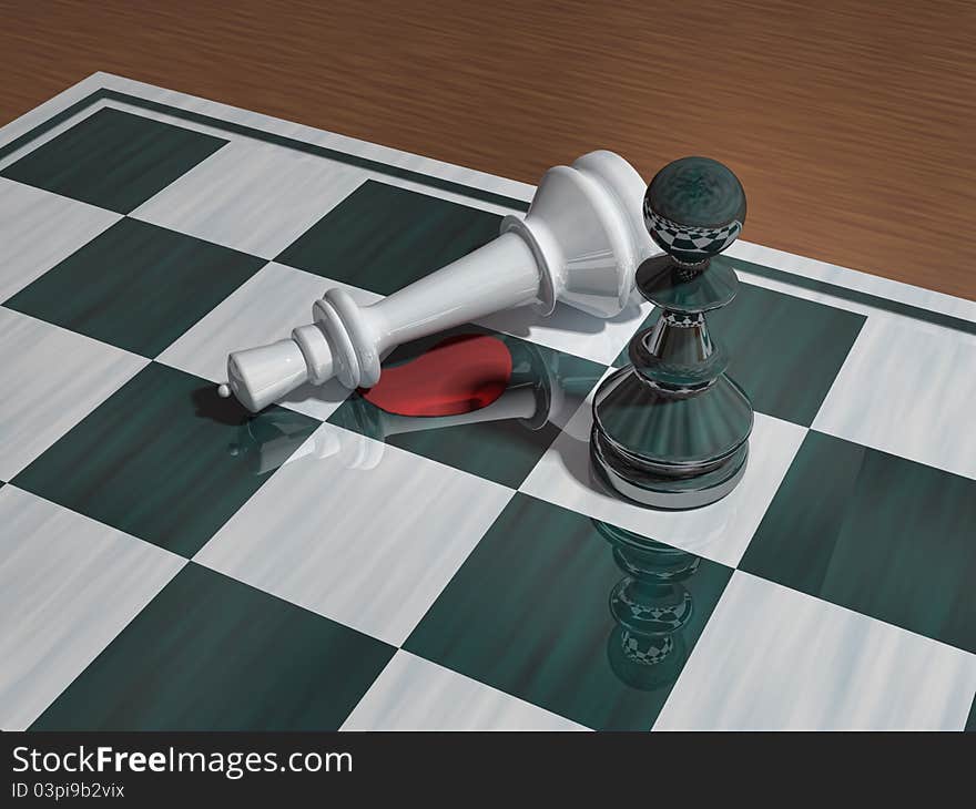 Chessboard with pawns and queen