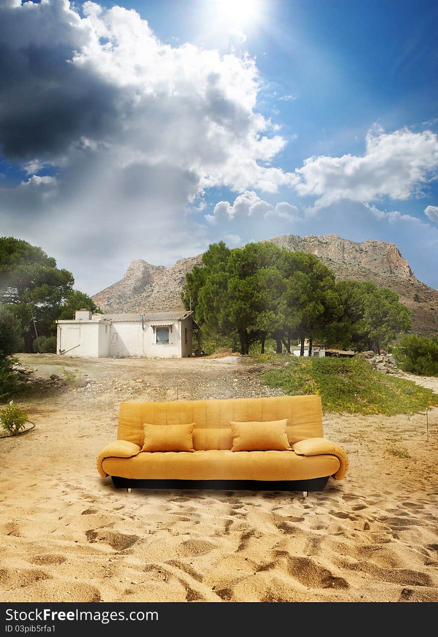 abandoned place and sofa