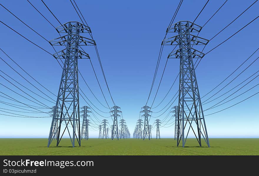 High-voltage line on a background of dawn. High-voltage line on a background of dawn