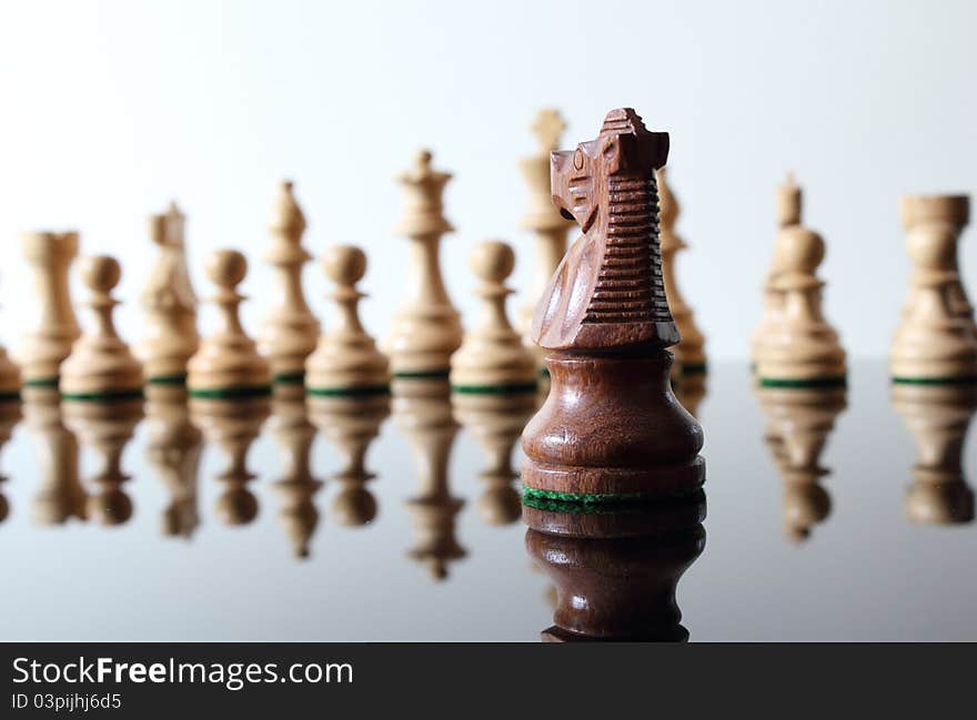 Opposing knight chess piece facing enemies. Opposing knight chess piece facing enemies.