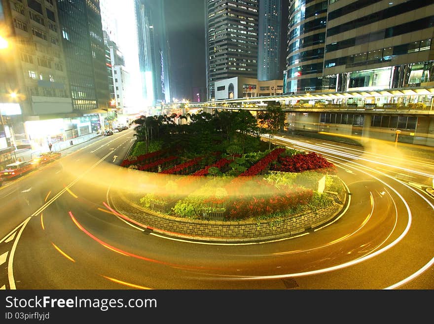 Busy traffic in Hong Kong at night