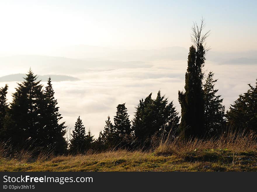 Landscape over the fog