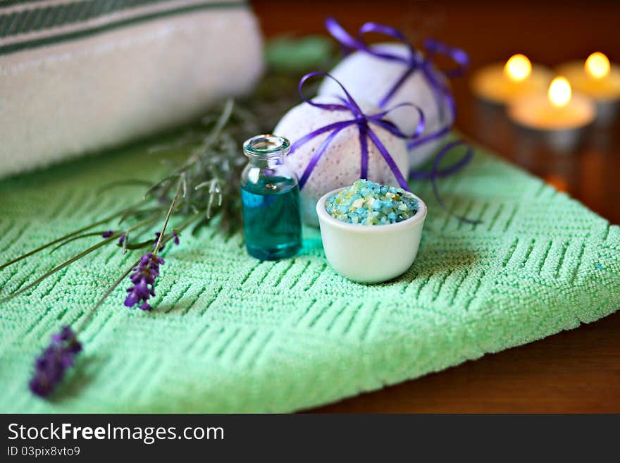 Spa concept with lavender and bath salt