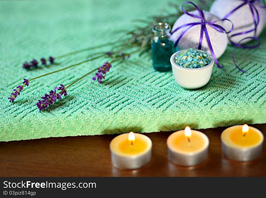 Spa concept with lavender and bath salt