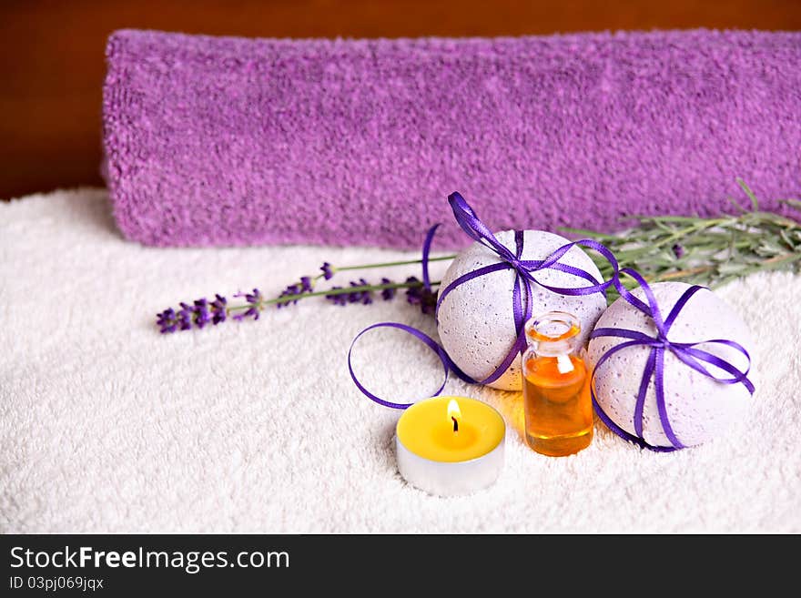 Spa concept with lavender and bath salt