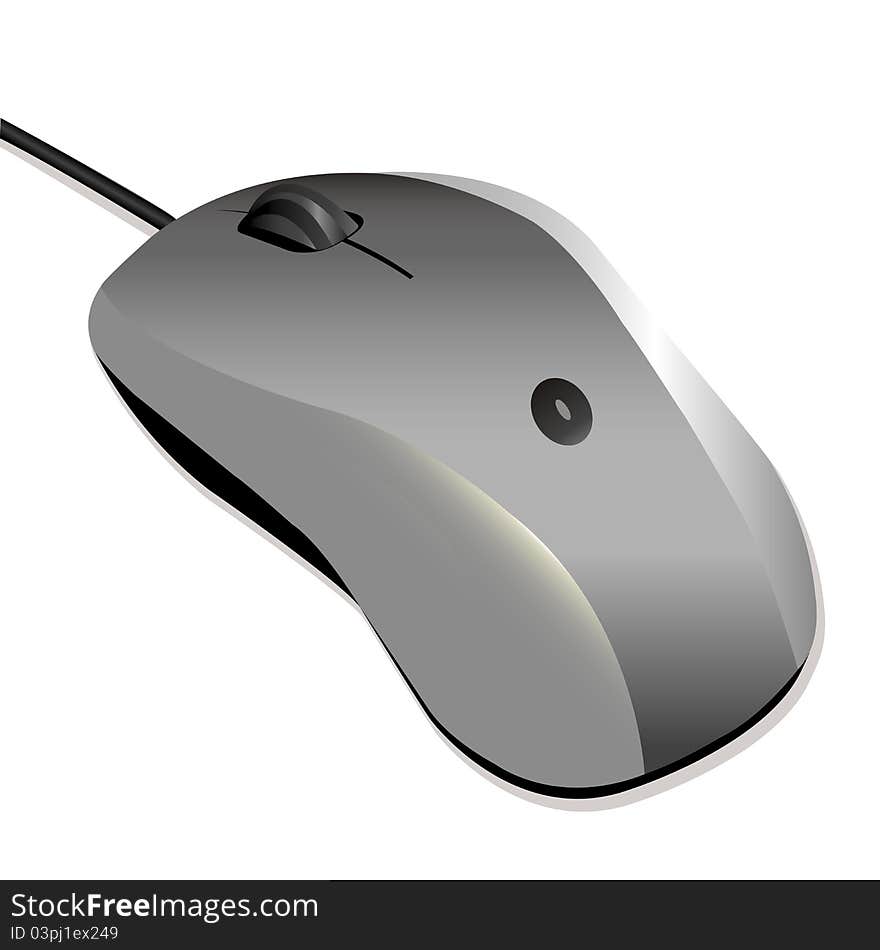 Silver PC mouse over white backgorund illustration