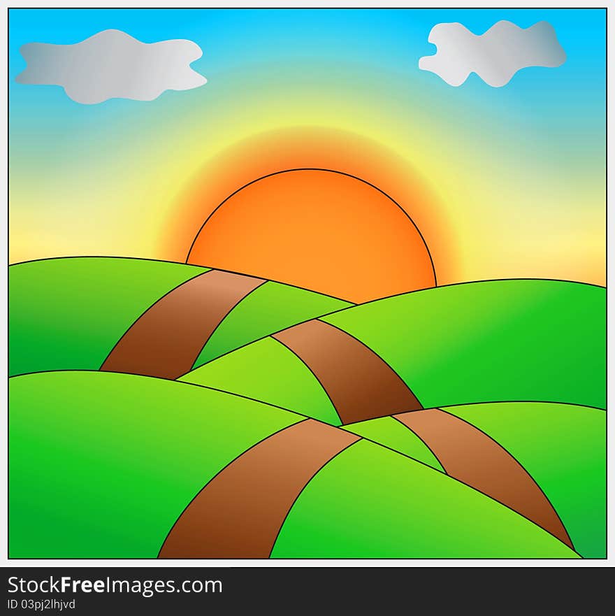 Sunrise on Mountain with illustrator