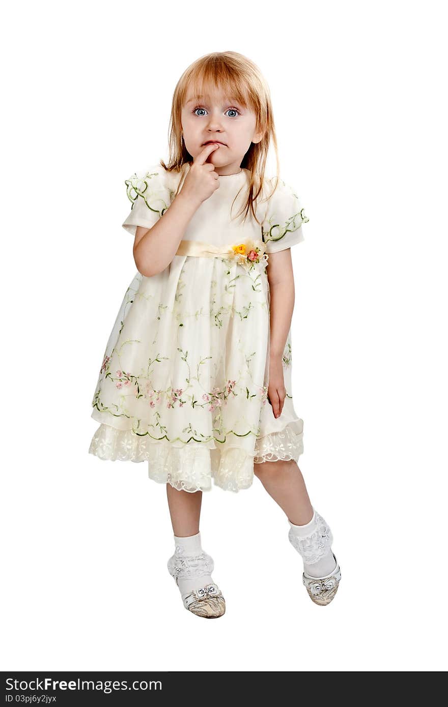 Little girl in studio isolated on a white background