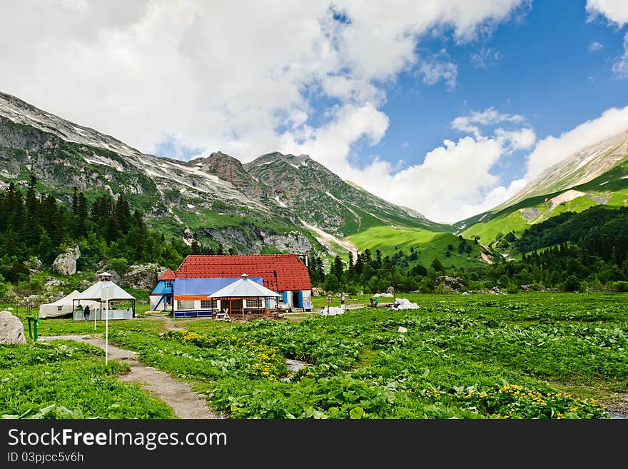 Home for tourists in the North Caucasus mountains. Russia