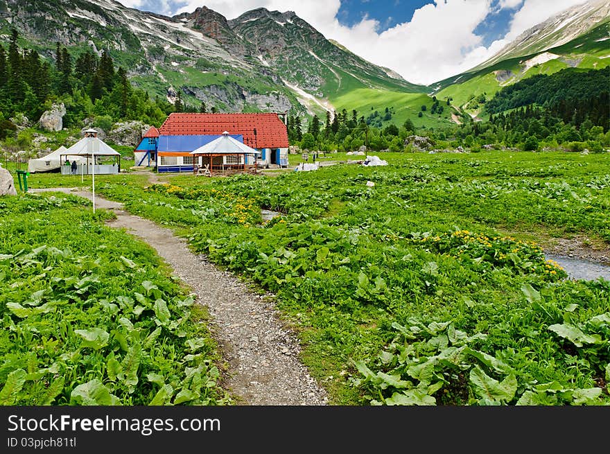 Home for tourists in the North Caucasus mountains. Russia