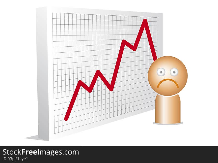 Unhappy orange man with chart. Unhappy orange man with chart