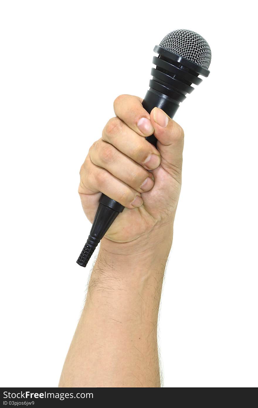 Hand with black microphone