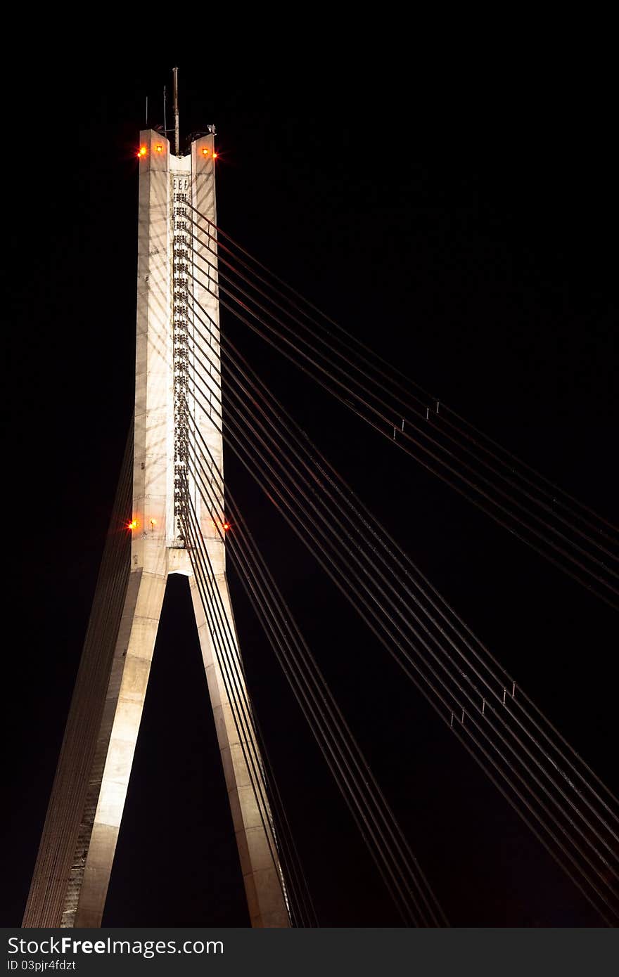 Big modern cable-stayed bridge at night