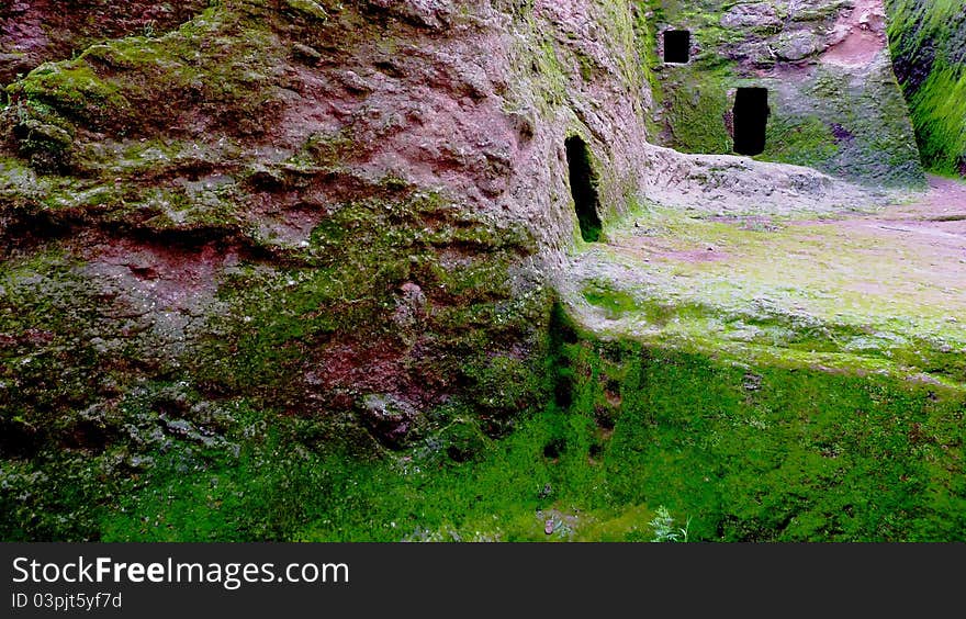 Green verdant rock wall landscape in the highlands of Ethiopia. Green verdant rock wall landscape in the highlands of Ethiopia