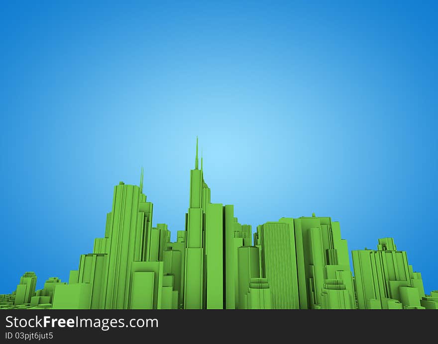 Render of a green city on blue background. Render of a green city on blue background