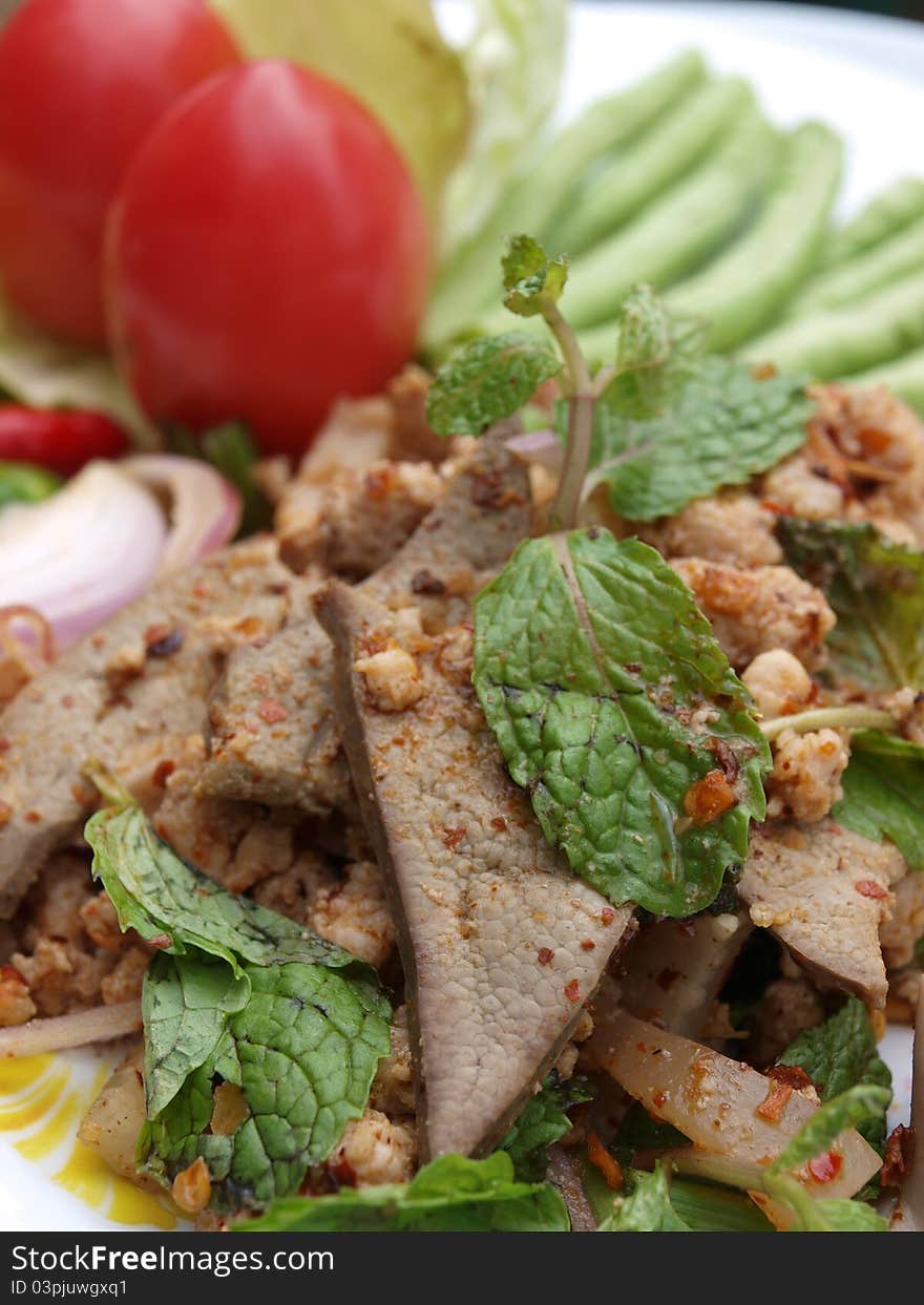 Thai　Spicy minced pork salad （lab）. Thai　Spicy minced pork salad （lab）