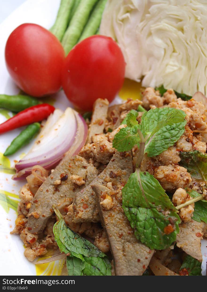 Thai　Spicy minced pork salad （lab）. Thai　Spicy minced pork salad （lab）