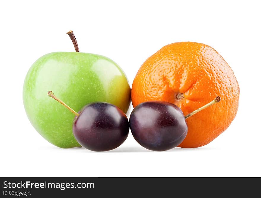 Apple, orange and two plums