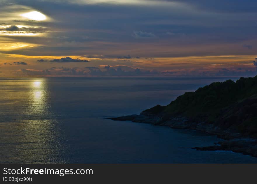 Sunset Cloudy sea and skies