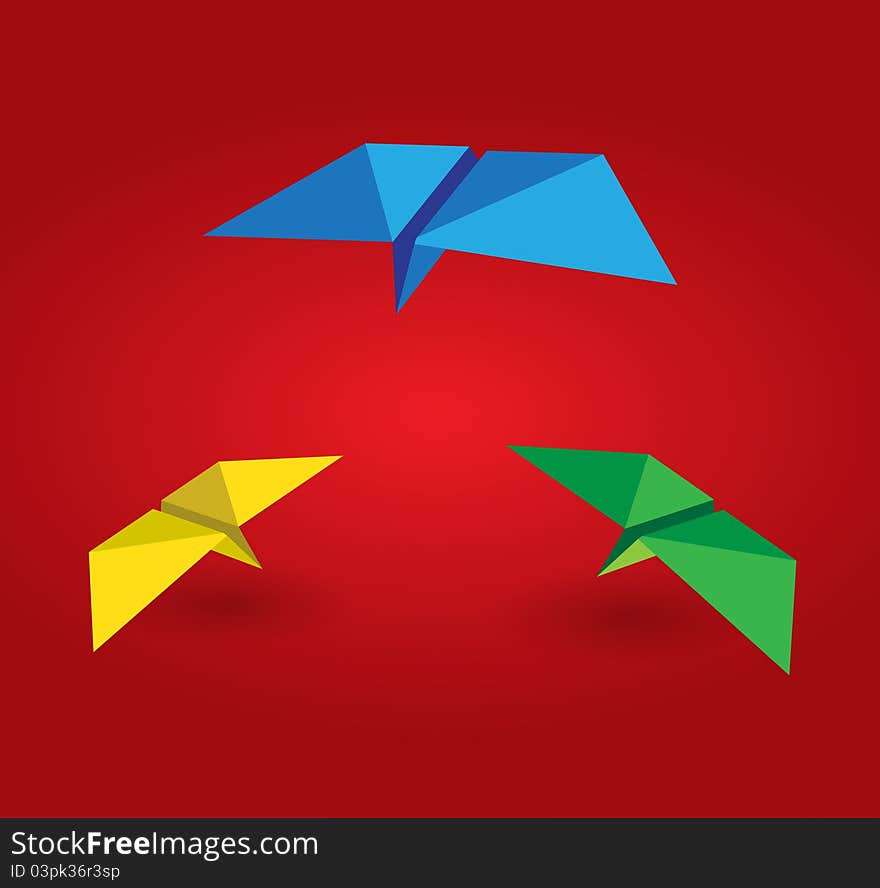 Origami plane on color background