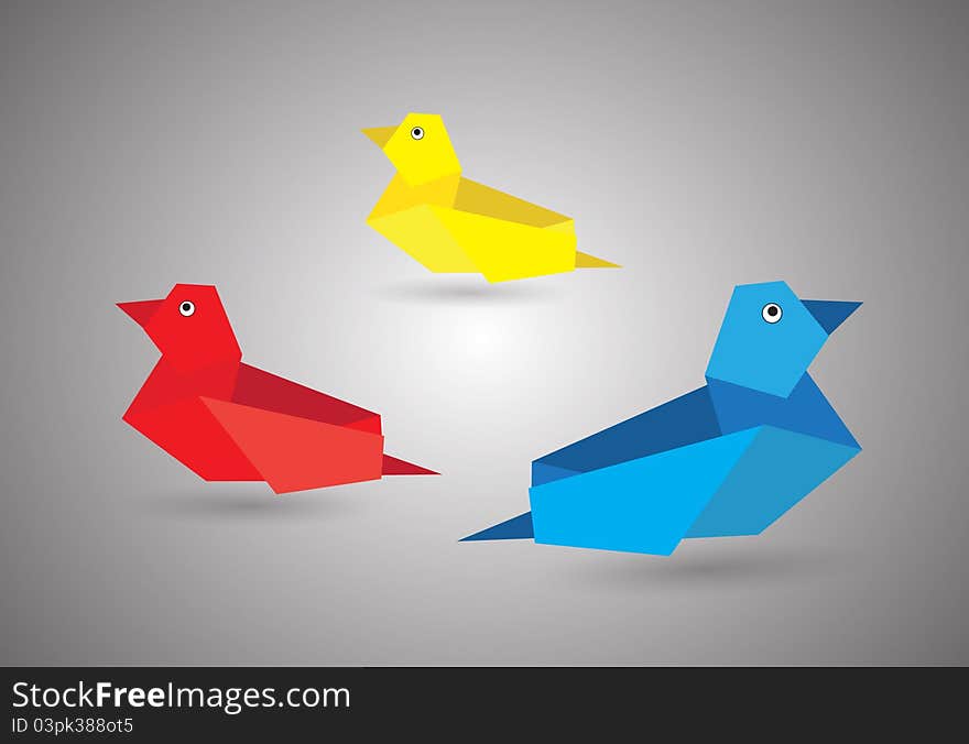 Origami chickens on color background. Origami chickens on color background