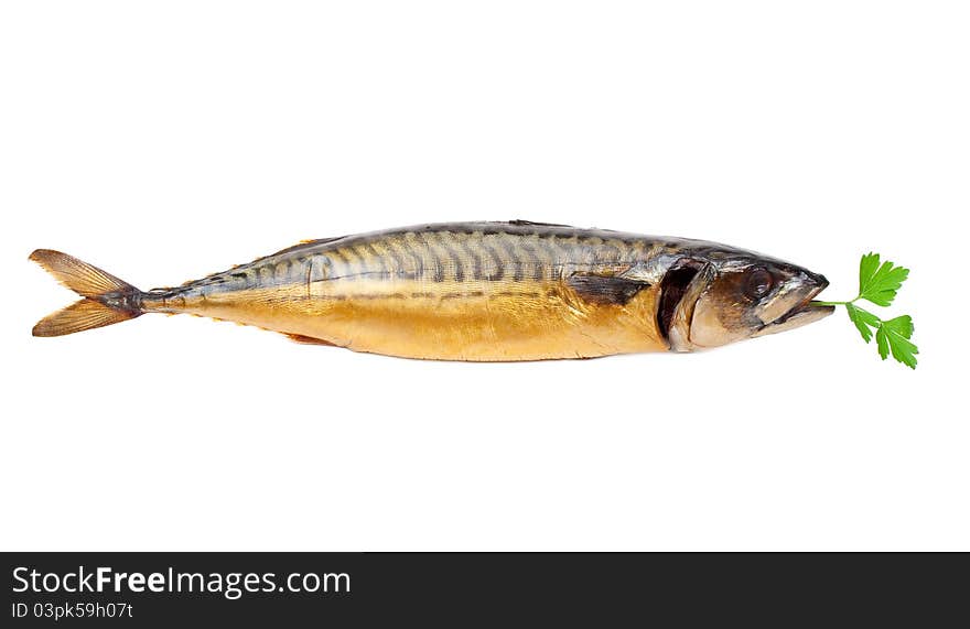 Smoked mackerel on white background