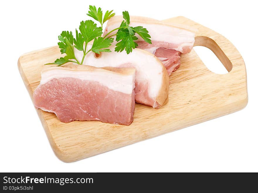 Raw pork sliced on white