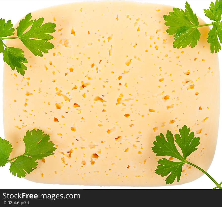 Cheese with parsley on white