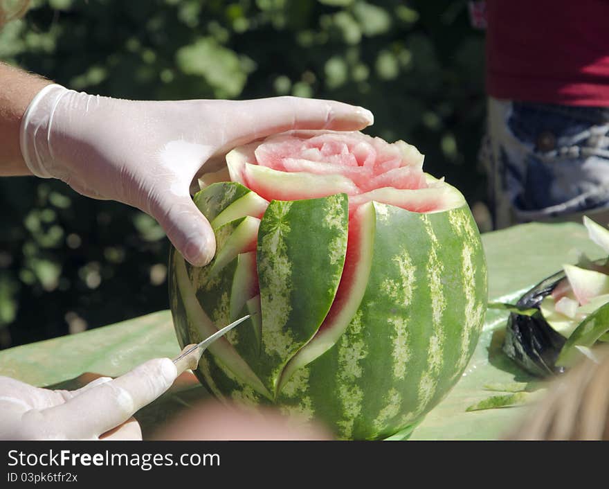 Watermelon carving at the festival