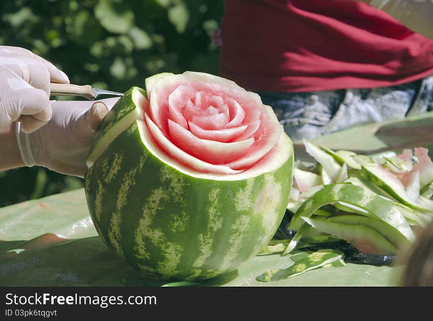 Watermelon carving at the festival