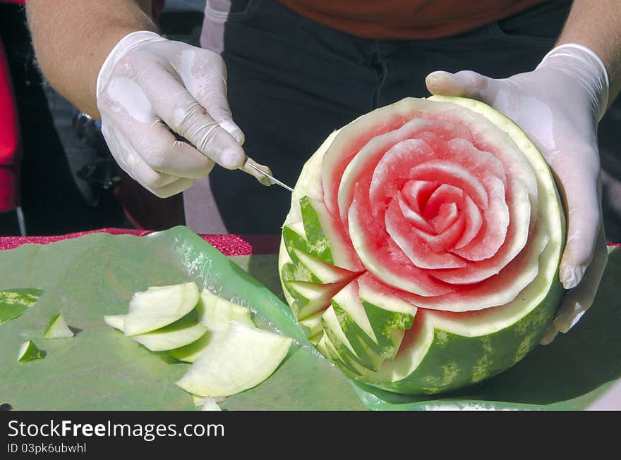 Watermelon carving at the festival