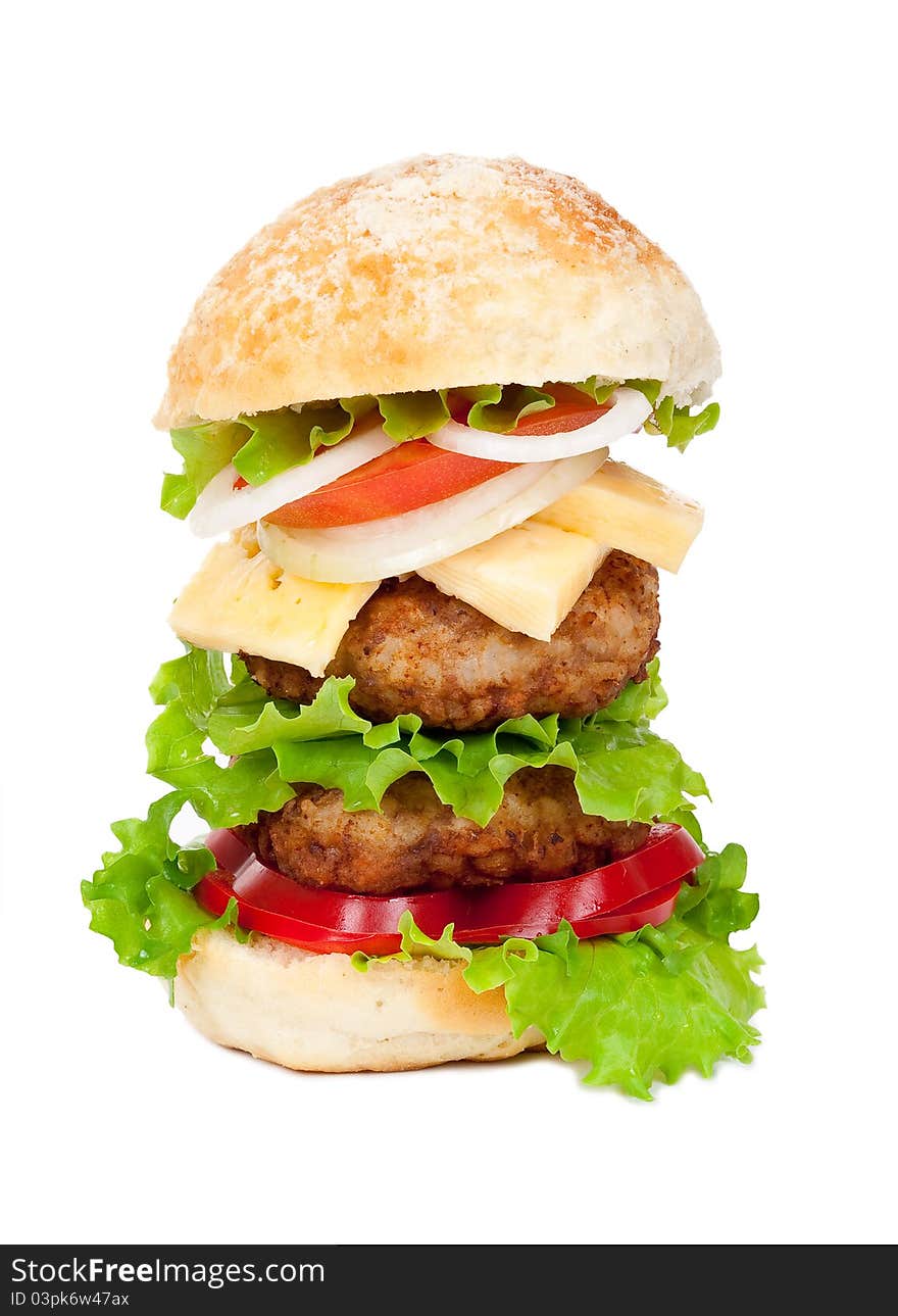 Big hamburger on white background