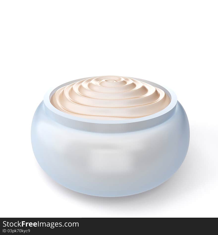 Cosmetic cream is in a jar