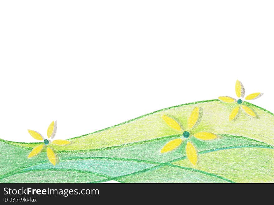 Green waves with yellow flowers