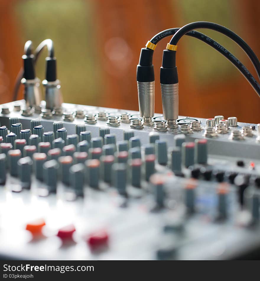 Close up sound mixer with blur background