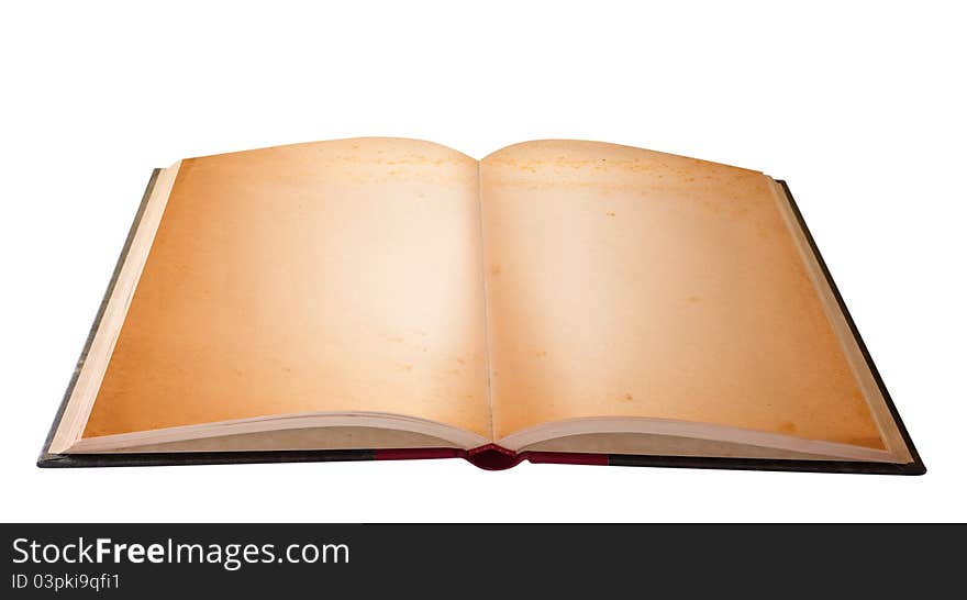 Opened book with grunge blank pages isolated over white background. Opened book with grunge blank pages isolated over white background