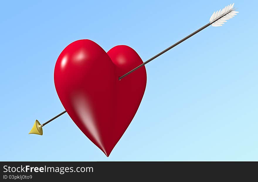 Red shiny heart with arrow separated by path in jpeg. Red shiny heart with arrow separated by path in jpeg